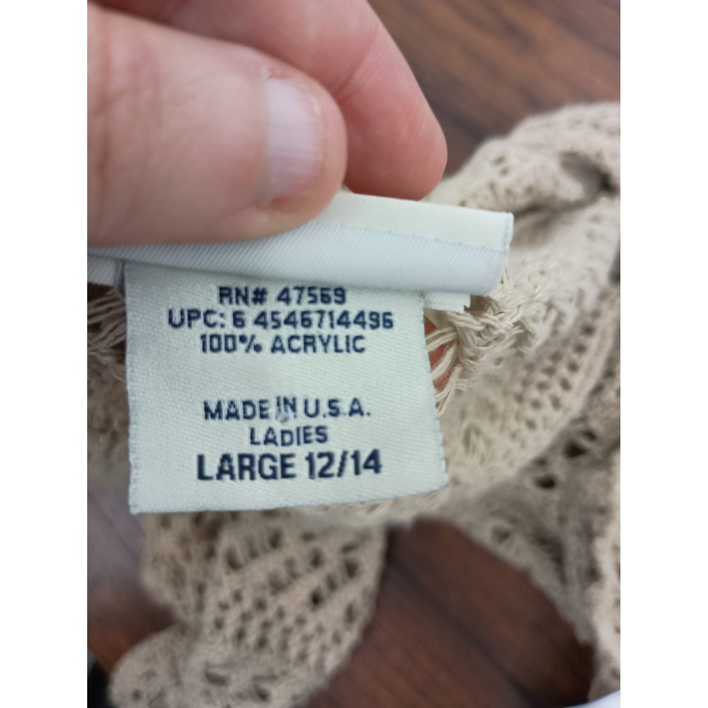 tan beachy sheer fairy y2k boho long sleeve cardigan shall crochet knit office L - Picture 3 of 7